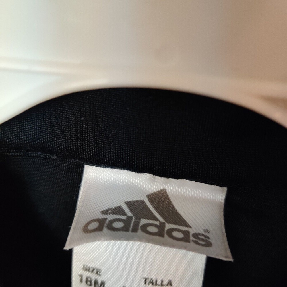Adidas Track Jacket Toddler 18 Months Baby Trefoil Zip Up Black White 3 Stripes - Picture 5 of 6